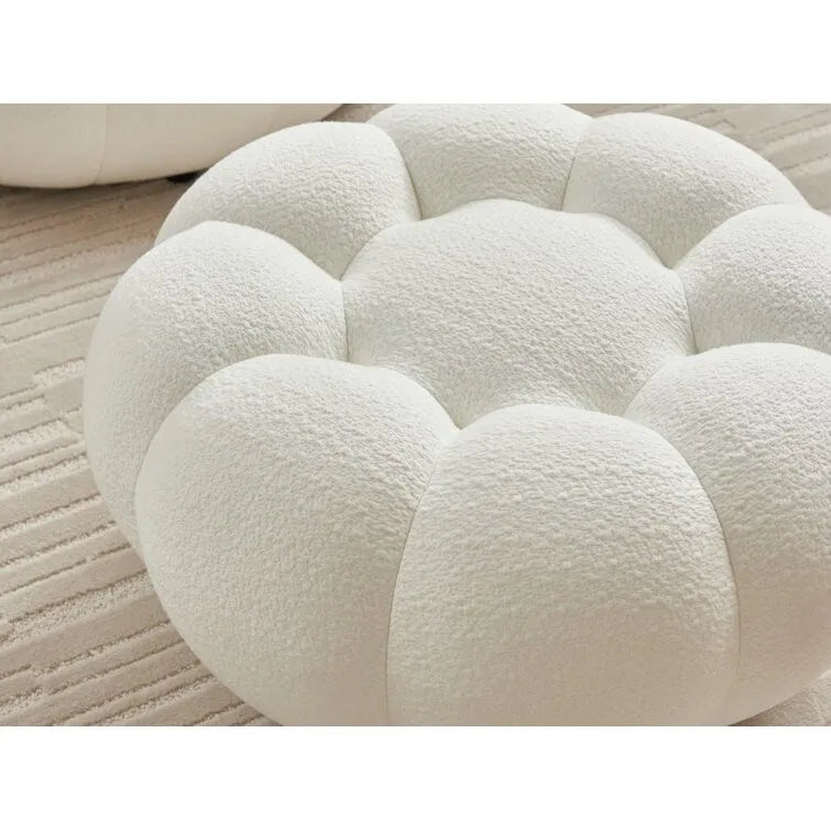 Fauteuil d'appoint rembourré en tissu 3D blanc à motif floral avec ottoman – 1 place