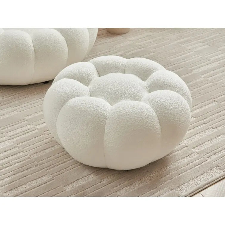 Fauteuil d'appoint rembourré en tissu 3D blanc à motif floral avec ottoman – 1 place