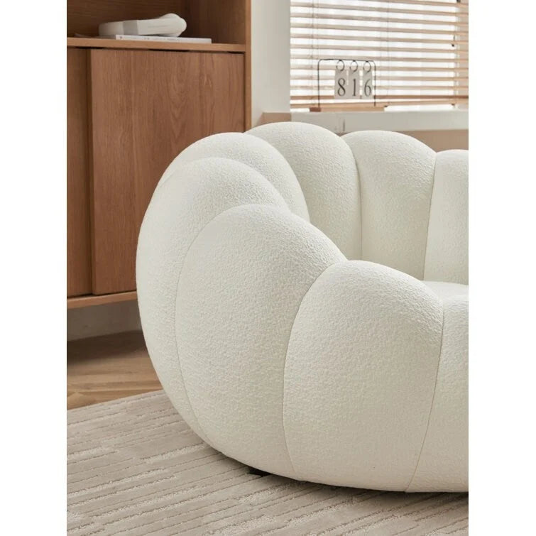 Fauteuil d'appoint rembourré en tissu 3D blanc à motif floral avec ottoman – 1 place