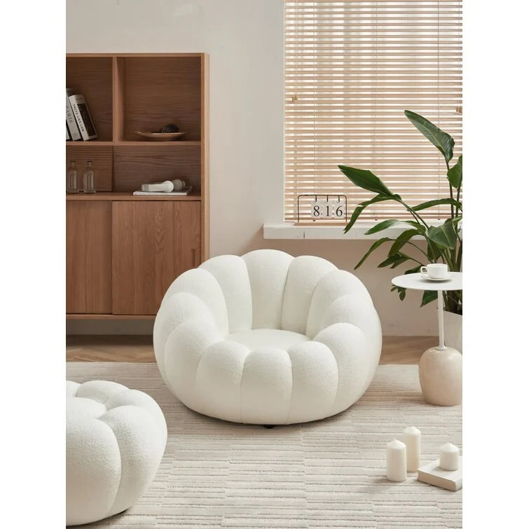 Fauteuil d'appoint rembourré en tissu 3D blanc à motif floral avec ottoman – 1 place