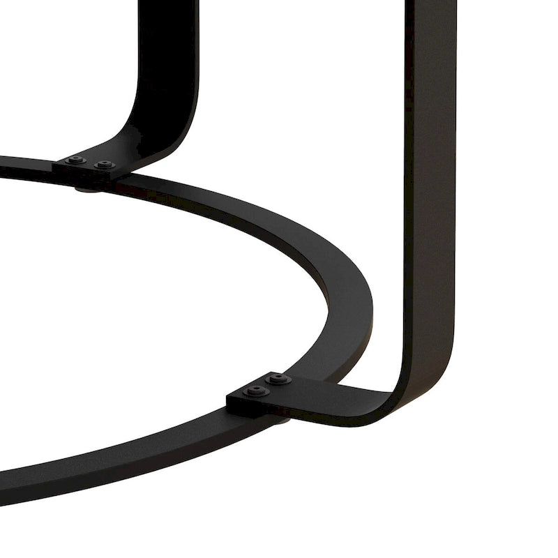 Table basse ronde sculptée en pin naturel et noir avec pieds en métal noir