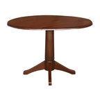 Table ronde à double abattant en bois massif espresso avec plateau en bois de bout et piedestal – 4 places – 3 options de hauteur