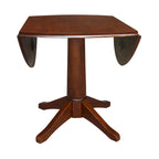 Table ronde à double abattant en bois massif espresso avec plateau en bois de bout et piedestal – 4 places – 3 options de hauteur