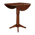 Table ronde à double abattant en bois massif espresso avec plateau en bois de bout et piedestal – 4 places – 3 options de hauteur