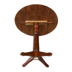 Table ronde à double abattant en bois massif espresso avec plateau en bois de bout et piedestal – 4 places – 3 options de hauteur