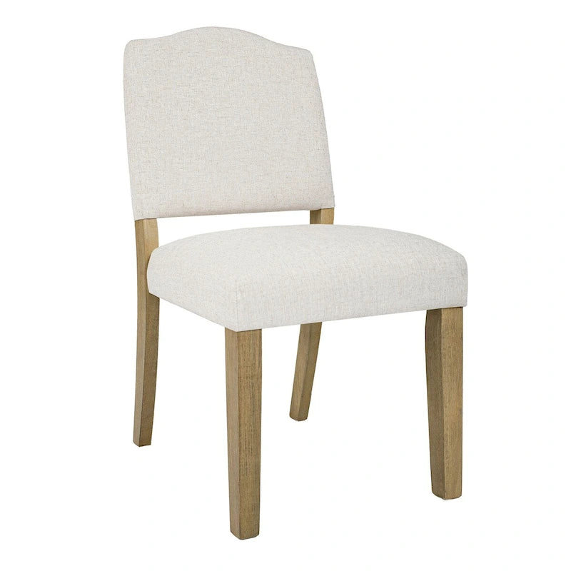 Chaise de salle à manger tapissée à dossier ouvert tissé texturé crème avec pieds en bois tanné – À l'unité