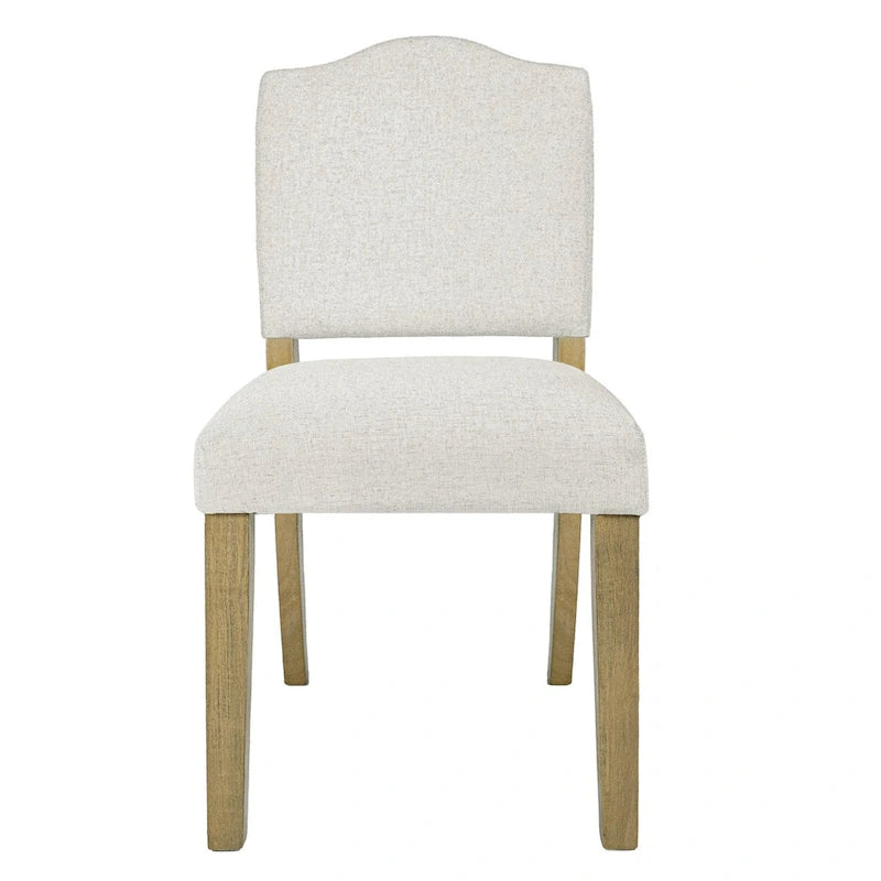 Chaise de salle à manger tapissée à dossier ouvert tissé texturé crème avec pieds en bois tanné – À l'unité