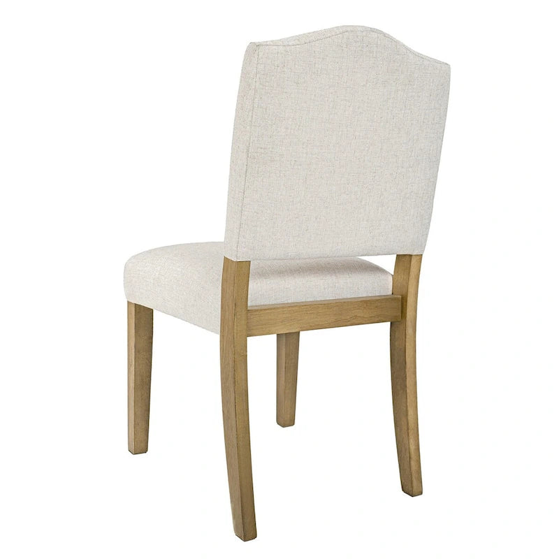 Chaise de salle à manger tapissée à dossier ouvert tissé texturé crème avec pieds en bois tanné – À l'unité
