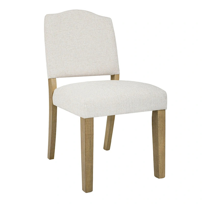 Chaise de salle à manger tapissée à dossier ouvert tissé texturé crème avec pieds en bois tanné – À l'unité
