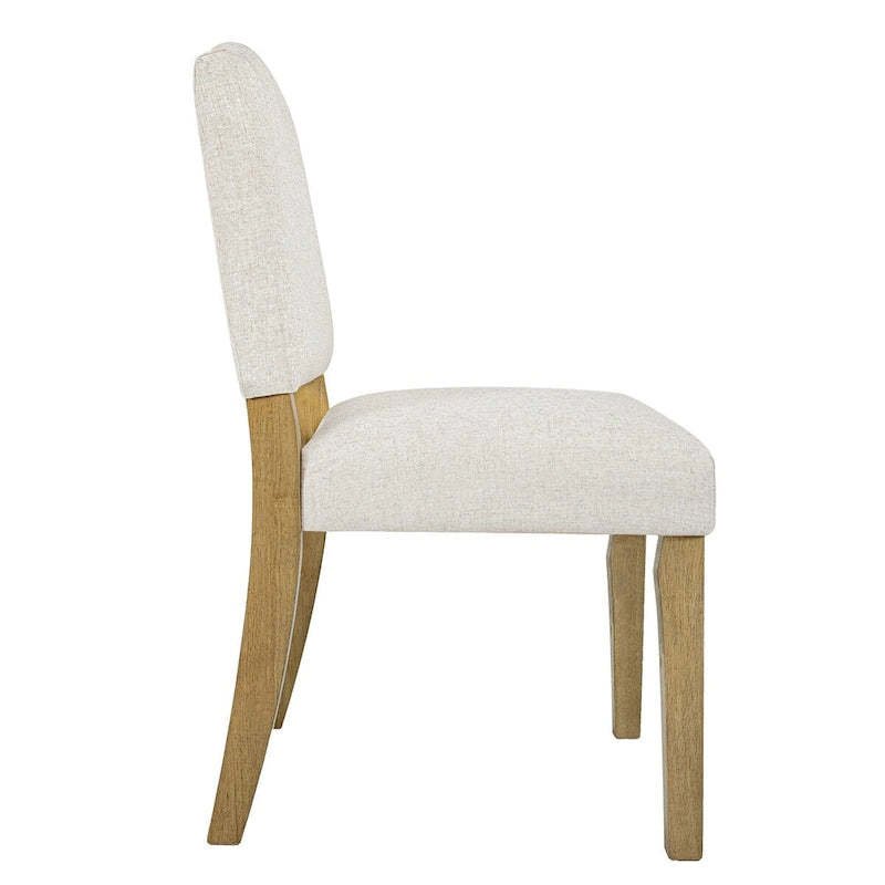 Chaise de salle à manger tapissée à dossier ouvert tissé texturé crème avec pieds en bois tanné – À l'unité