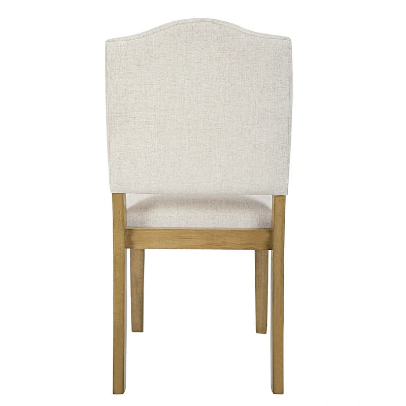 Chaise de salle à manger tapissée à dossier ouvert tissé texturé crème avec pieds en bois tanné – À l'unité