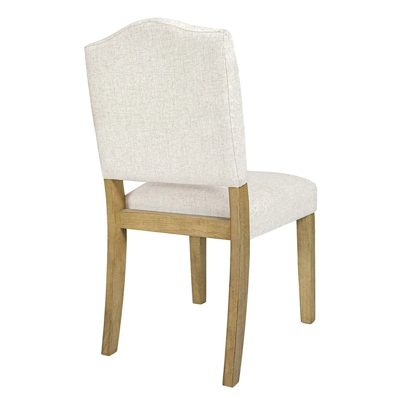 Chaise de salle à manger tapissée à dossier ouvert tissé texturé crème avec pieds en bois tanné – À l'unité