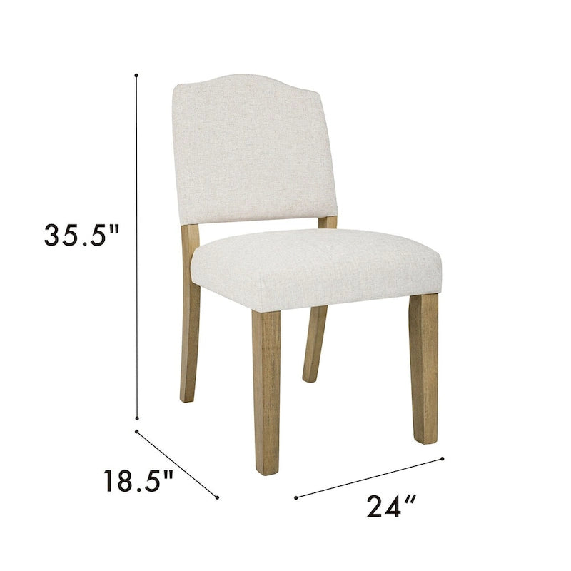 Chaise de salle à manger tapissée à dossier ouvert tissé texturé crème avec pieds en bois tanné – À l'unité