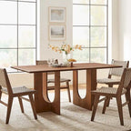 Table à manger rectangulaire en bois de manguier massif chêne/noyer avec double piétement arqué – 6 à 8 places
