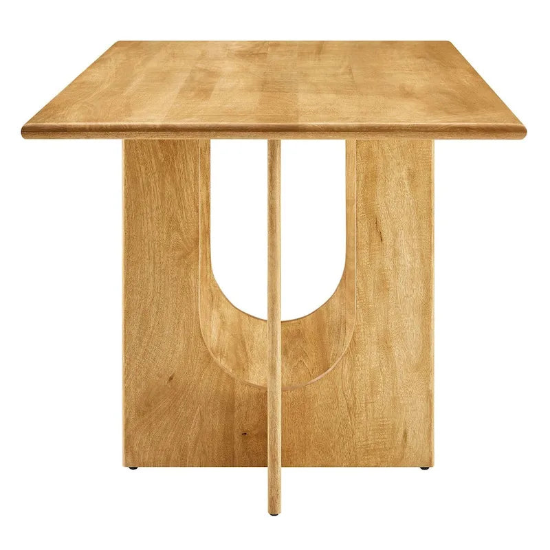Table à manger rectangulaire en bois de manguier massif chêne/noyer avec double piétement arqué – 6 à 8 places