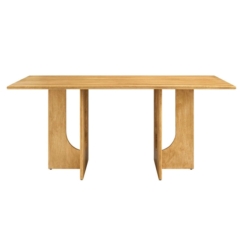 Table à manger rectangulaire en bois de manguier massif chêne/noyer avec double piétement arqué – 6 à 8 places
