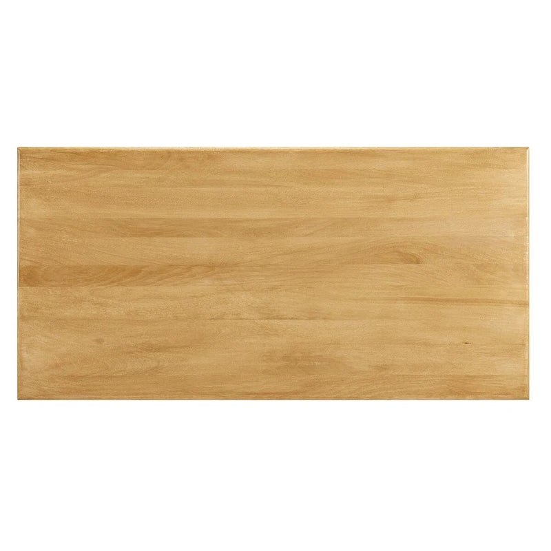 Table à manger rectangulaire en bois de manguier massif chêne/noyer avec double piétement arqué – 6 à 8 places