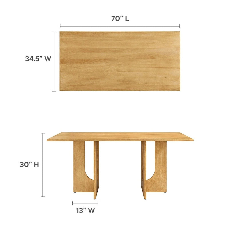 Table à manger rectangulaire en bois de manguier massif chêne/noyer avec double piétement arqué – 6 à 8 places