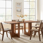 Table à manger rectangulaire en bois de manguier massif chêne/noyer avec double piétement arqué – 6 à 8 places