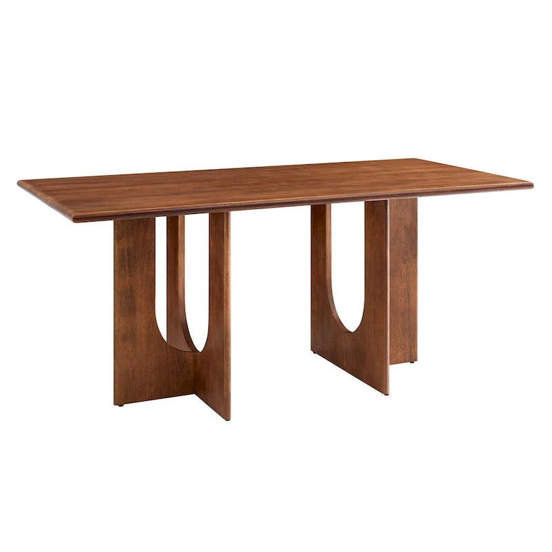 Table à manger rectangulaire en bois de manguier massif chêne/noyer avec double piétement arqué – 6 à 8 places