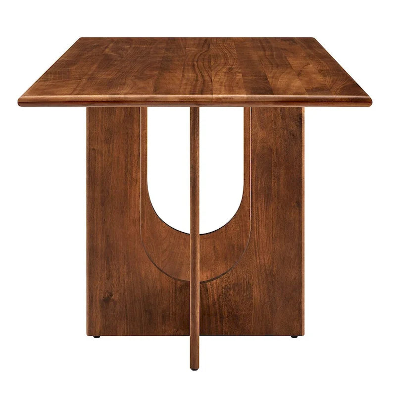 Table à manger rectangulaire en bois de manguier massif chêne/noyer avec double piétement arqué – 6 à 8 places