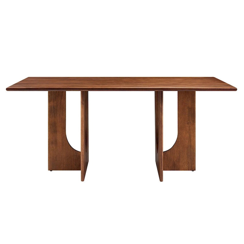 Table à manger rectangulaire en bois de manguier massif chêne/noyer avec double piétement arqué – 6 à 8 places