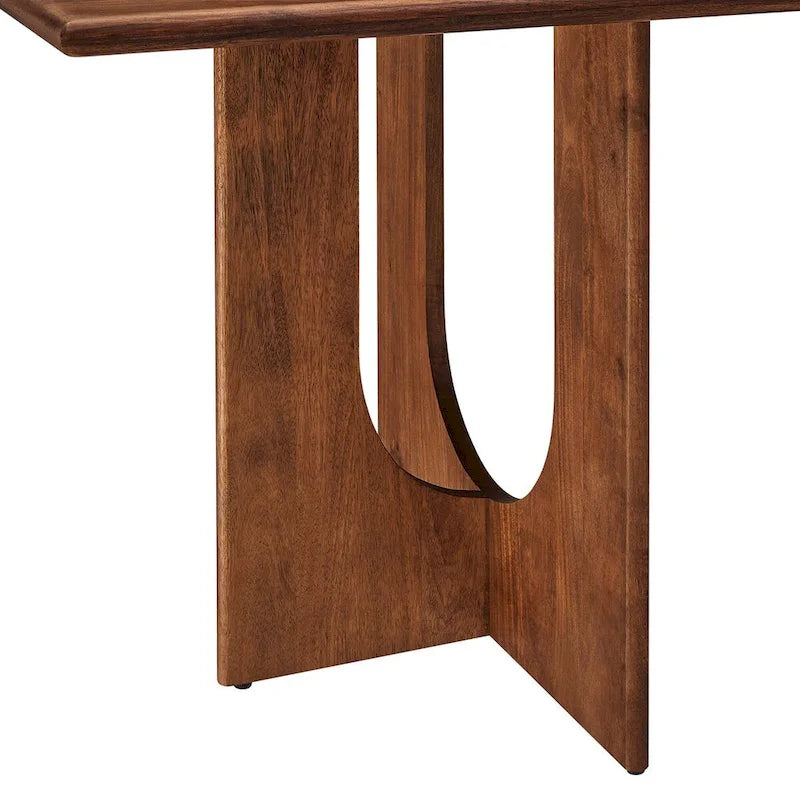 Table à manger rectangulaire en bois de manguier massif chêne/noyer avec double piétement arqué – 6 à 8 places