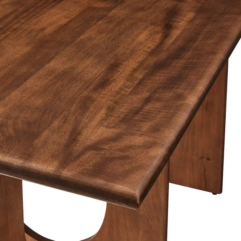 Table à manger rectangulaire en bois de manguier massif chêne/noyer avec double piétement arqué – 6 à 8 places