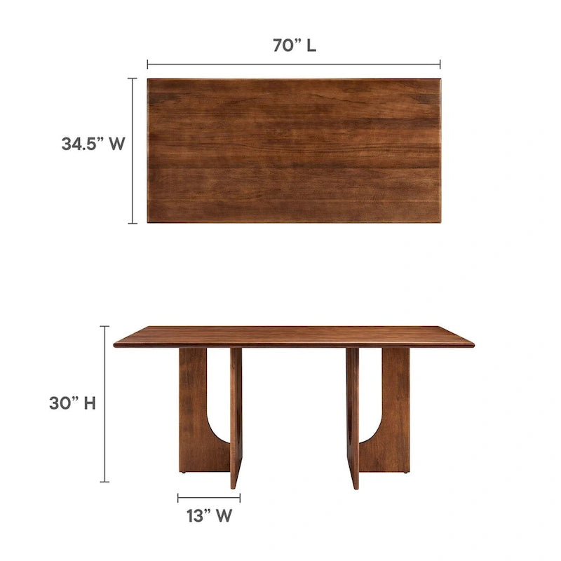 Table à manger rectangulaire en bois de manguier massif chêne/noyer avec double piétement arqué – 6 à 8 places