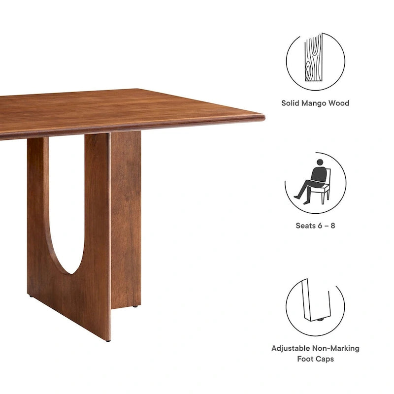 Table à manger rectangulaire en bois de manguier massif chêne/noyer avec double piétement arqué – 6 à 8 places