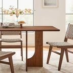 Table à manger rectangulaire en bois de manguier massif chêne/noyer avec double piétement arqué – 6 à 8 places