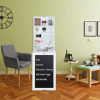 Bureau mural rabattable en MDF stratifié blanc avec façade tableau noir, armoire de rangement et étagères inférieures – 1 personne