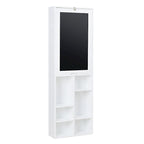 Bureau mural rabattable en MDF stratifié blanc avec façade tableau noir, armoire de rangement et étagères inférieures – 1 personne