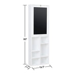 Bureau mural rabattable en MDF stratifié blanc avec façade tableau noir, armoire de rangement et étagères inférieures – 1 personne