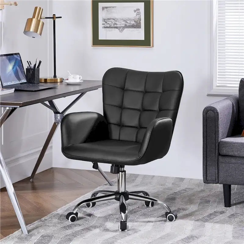 Fauteuil de bureau ergonomique pivotant en similicuir noir/rose/blanc avec accoudoirs rembourrés – 1 place