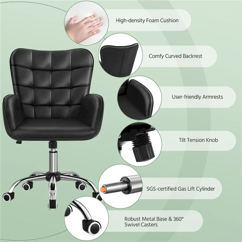 Fauteuil de bureau ergonomique pivotant en similicuir noir/rose/blanc avec accoudoirs rembourrés – 1 place