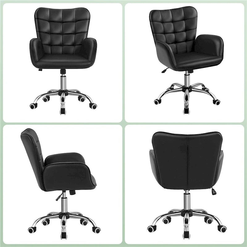 Fauteuil de bureau ergonomique pivotant en similicuir noir/rose/blanc avec accoudoirs rembourrés – 1 place
