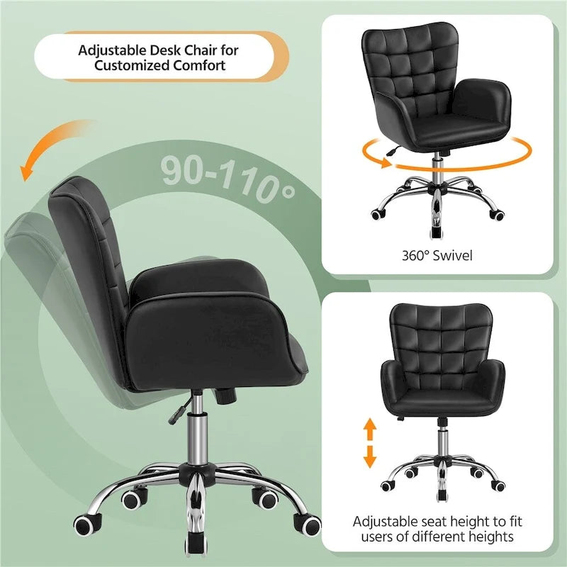 Fauteuil de bureau ergonomique pivotant en similicuir noir/rose/blanc avec accoudoirs rembourrés – 1 place