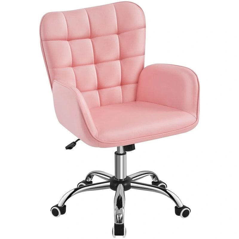 Fauteuil de bureau ergonomique pivotant en similicuir noir/rose/blanc avec accoudoirs rembourrés – 1 place