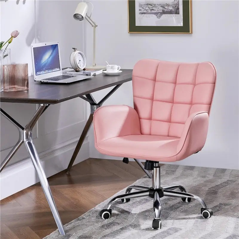 Fauteuil de bureau ergonomique pivotant en similicuir noir/rose/blanc avec accoudoirs rembourrés – 1 place