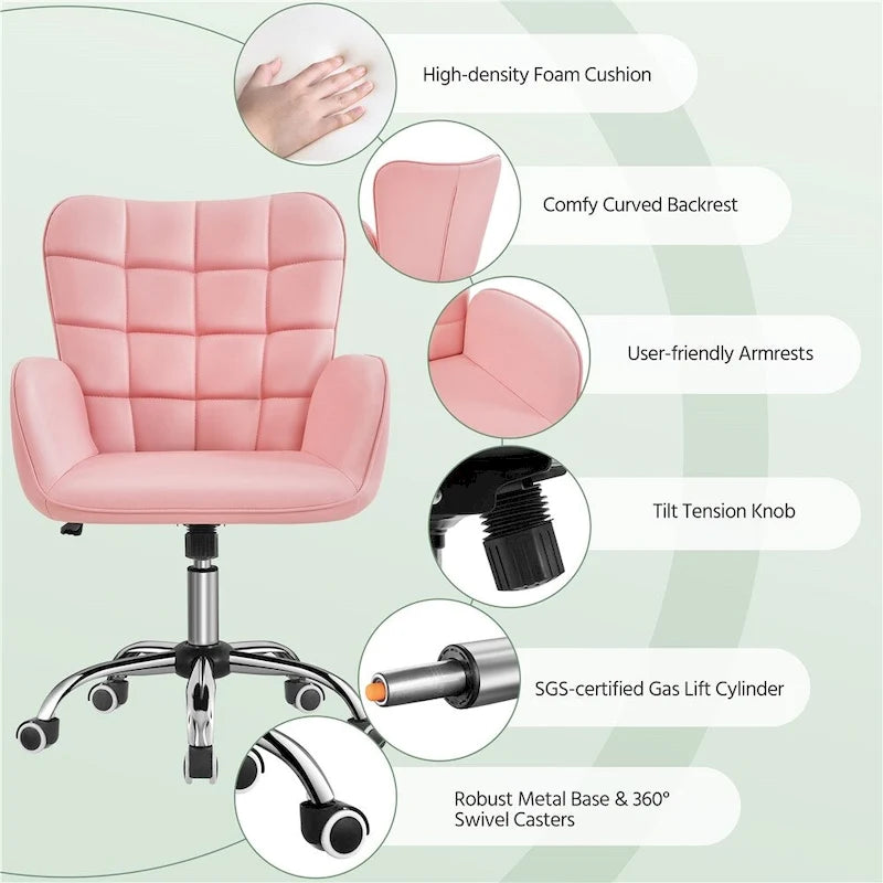 Fauteuil de bureau ergonomique pivotant en similicuir noir/rose/blanc avec accoudoirs rembourrés – 1 place