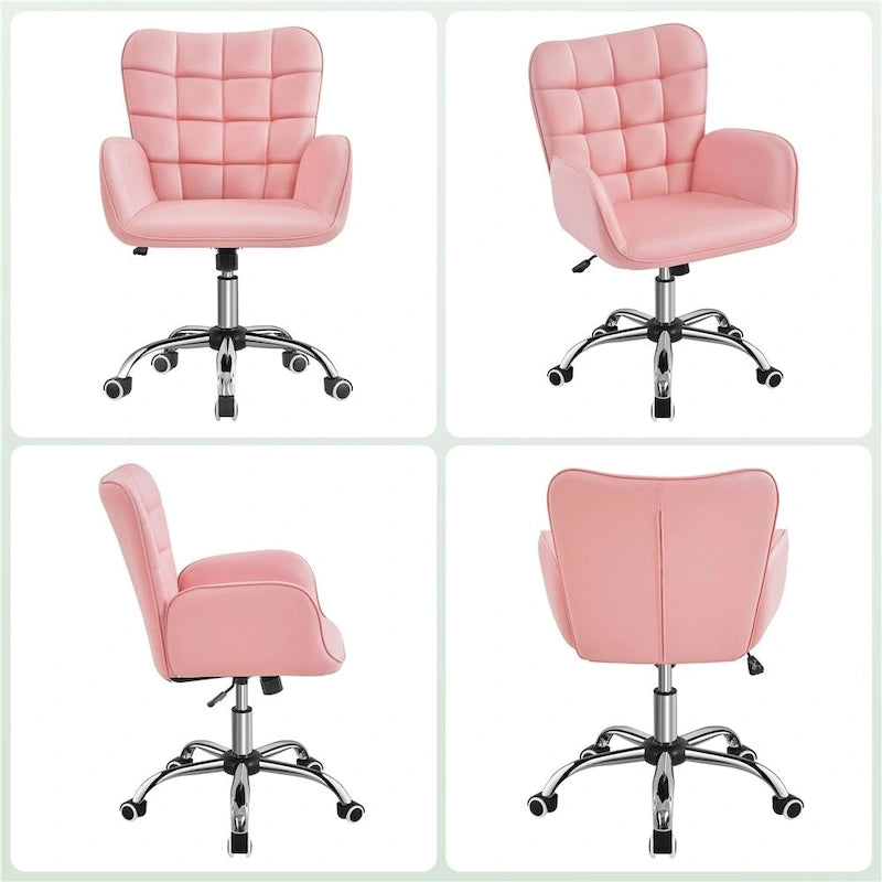 Fauteuil de bureau ergonomique pivotant en similicuir noir/rose/blanc avec accoudoirs rembourrés – 1 place