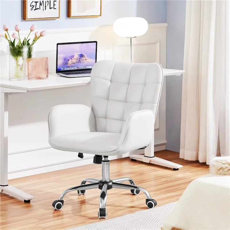 Fauteuil de bureau ergonomique pivotant en similicuir noir/rose/blanc avec accoudoirs rembourrés – 1 place