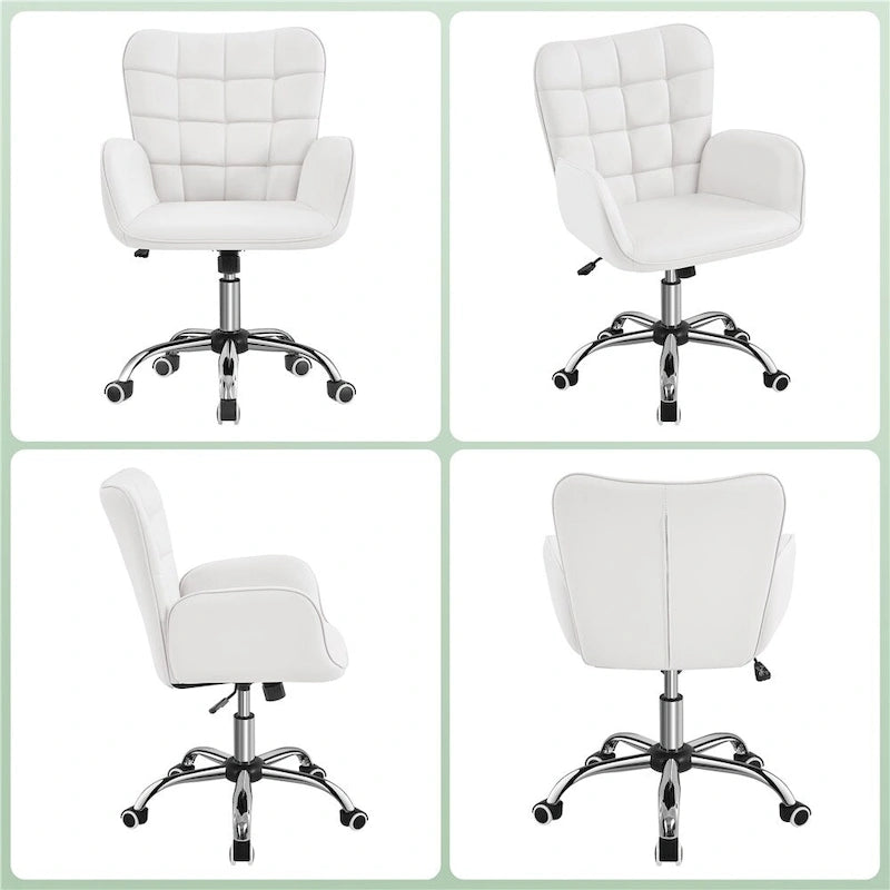 Fauteuil de bureau ergonomique pivotant en similicuir noir/rose/blanc avec accoudoirs rembourrés – 1 place
