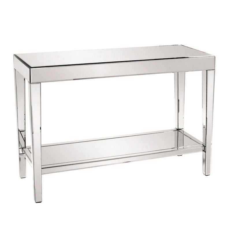 Console miroir en verre argenté avec étagère inférieure