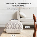 Pouf ottoman carré fait main gris et ivoire avec remplissage en billes EPP – 1 place