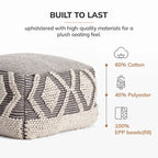 Pouf ottoman carré fait main gris et ivoire avec remplissage en billes EPP – 1 place