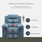 Fauteuil inclinable électrique en velours bleu/gris clair/beige avec massage et chauffage – 1 place