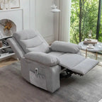 Fauteuil inclinable électrique en velours bleu/gris clair/beige avec massage et chauffage – 1 place