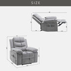 Fauteuil inclinable électrique en velours bleu/gris clair/beige avec massage et chauffage – 1 place